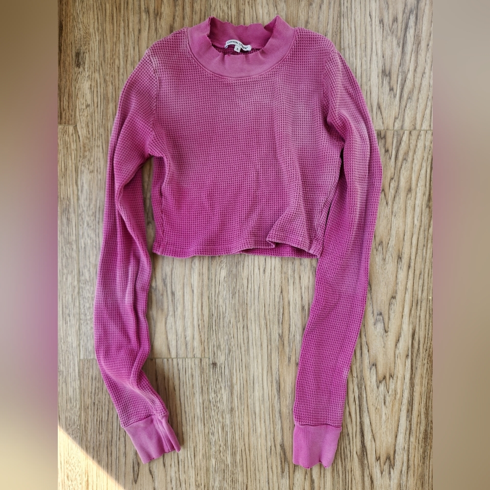 Cotton Citizen Magenta Waffle Long-Sleeve Crop Top